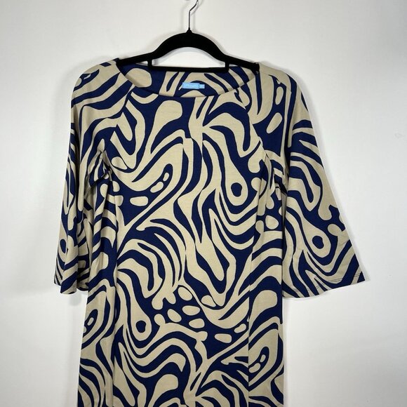 J. McLaughlin Campbell Boat Neck Navy/Beige‎ Puddle Print Dress Size XS - Picture 3 of 7